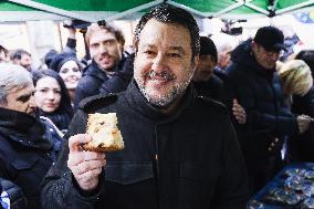 Matteo Salvini Meets The Citizens At The Gazebo Of The Lega In Milan