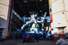 The Preparation Of The Floats For The First Masked Course At The Cittadella Del Carnevale In Viareggio