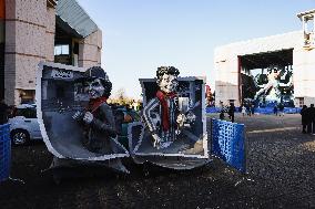 The Preparation Of The Floats For The First Masked Course At The Cittadella Del Carnevale In Viareggio