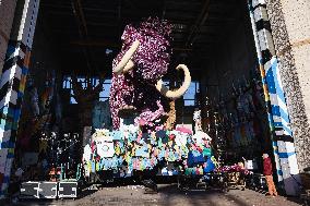 The Preparation Of The Floats For The First Masked Course At The Cittadella Del Carnevale In Viareggio