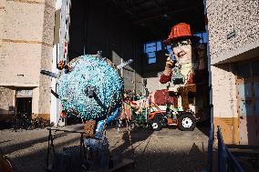 The Preparation Of The Floats For The First Masked Course At The Cittadella Del Carnevale In Viareggio