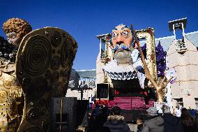 The Preparation Of The Floats For The First Masked Course At The Cittadella Del Carnevale In Viareggio