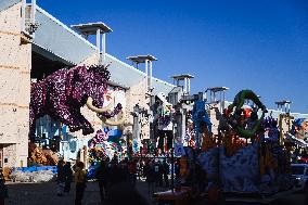 The Preparation Of The Floats For The First Masked Course At The Cittadella Del Carnevale In Viareggio