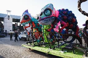 The Preparation Of The Floats For The First Masked Course At The Cittadella Del Carnevale In Viareggio