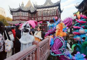 Chinese Lunar New Year Folk Art Lantern Festival of the Year of the Snake at Yu Garden in Shanghai