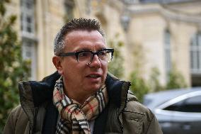 Cyril Chabanier arrives for a meeting with French PM Francois Bayrou at the Hotel de Matignon in Paris FA