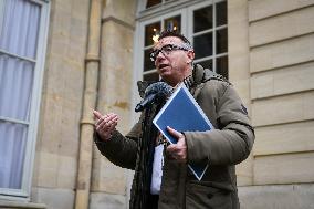 Cyril Chabanier arrives for a meeting with French PM Francois Bayrou at the Hotel de Matignon in Paris FA