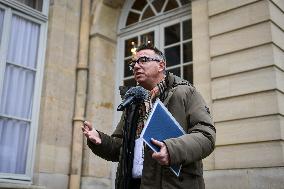 Cyril Chabanier arrives for a meeting with French PM Francois Bayrou at the Hotel de Matignon in Paris FA
