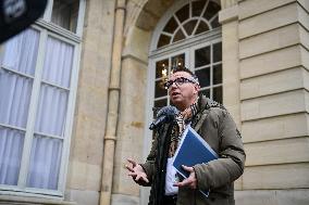 Cyril Chabanier arrives for a meeting with French PM Francois Bayrou at the Hotel de Matignon in Paris FA