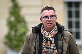 Cyril Chabanier arrives for a meeting with French PM Francois Bayrou at the Hotel de Matignon in Paris FA