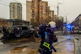 Aftermath Of Russian Missile Strike In Central  Kyiv