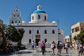 Tourism On Santorini Island, Greece