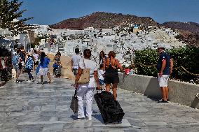 Tourism On Santorini Island, Greece