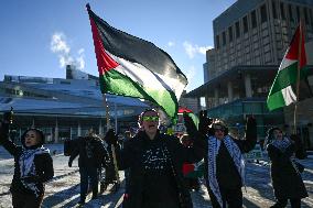 Palestinian Community In Edmonton Celebrates Israel-Hamas Ceasefire In -25C Cold