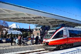 Train To Innsbruck At Seefeld Train Station In Tyrol