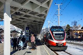 Train To Innsbruck At Seefeld Train Station In Tyrol