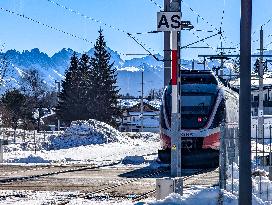 Train To Innsbruck At Seefeld Train Station In Tyrol