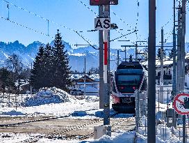 Train To Innsbruck At Seefeld Train Station In Tyrol