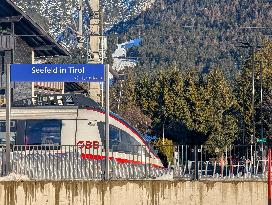 Train To Innsbruck At Seefeld Train Station In Tyrol