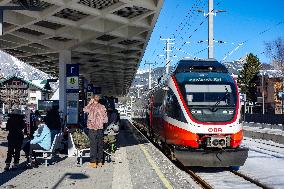 Train To Innsbruck At Seefeld Train Station In Tyrol