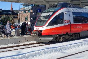 Train To Innsbruck At Seefeld Train Station In Tyrol