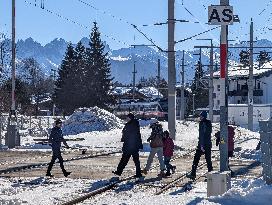Train To Innsbruck At Seefeld Train Station In Tyrol