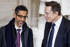 Elon Musk Holds His Phone At Trump Inauguration - DC