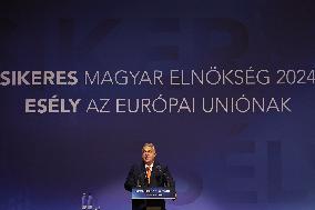 Viktor Orban speaks during a conference - Budapest
