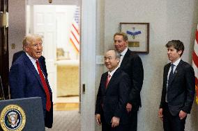 DC: President Donald Trump delivers remarks on AI Infrastructure in the Roosevelt Room