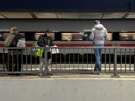 Moving ICE Train At Munich Pasing Station