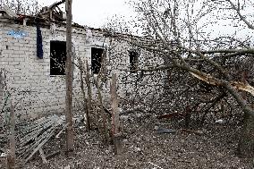 Aftermath of Russian shelling in Yasnohirka village in eastern Ukraine