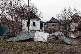 Aftermath of Russian shelling in Yasnohirka village in eastern Ukraine
