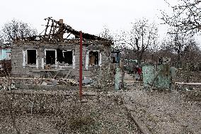 Aftermath of Russian shelling in Yasnohirka village in eastern Ukraine