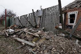Aftermath of Russian shelling in Yasnohirka village in eastern Ukraine