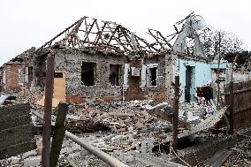 Aftermath of Russian shelling in Yasnohirka village in eastern Ukraine