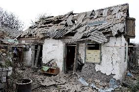 Aftermath of Russian shelling in Yasnohirka village in eastern Ukraine