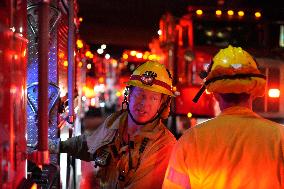 US Firefighters Fight Sepulveda Fire - LA