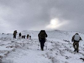 Representatives of NATO, EU member states and Ukraines military climb Mount Hoverla