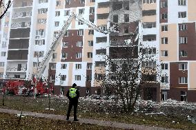 Aftermath of Russian drone attack in Kyiv region