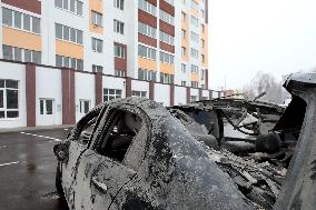 Aftermath of Russian drone attack in Kyiv region