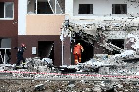 Aftermath of Russian drone attack in Kyiv region