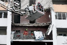 Aftermath of Russian drone attack in Kyiv region