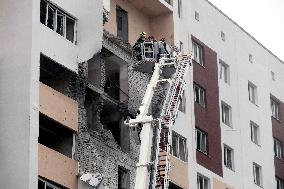 Aftermath of Russian drone attack in Kyiv region