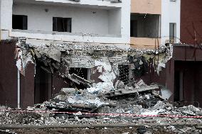 Aftermath of Russian drone attack in Kyiv region