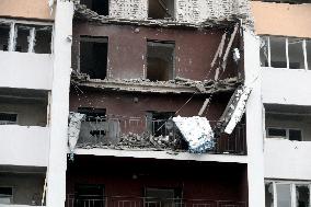 Aftermath of Russian drone attack in Kyiv region