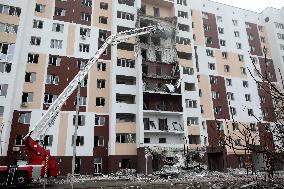 Aftermath of Russian drone attack in Kyiv region