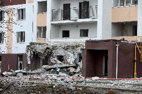 Aftermath of Russian drone attack in Kyiv region