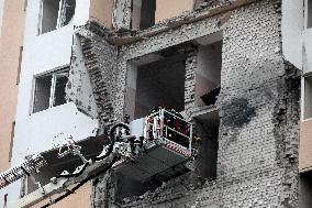 Aftermath of Russian drone attack in Kyiv region