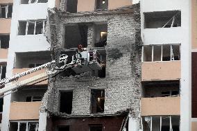 Aftermath of Russian drone attack in Kyiv region