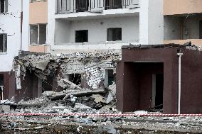 Aftermath of Russian drone attack in Kyiv region